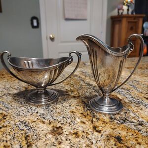 Evans EPNS Silverplate Art Deco Footed Pitcher-Style Creamer And Sugar X11